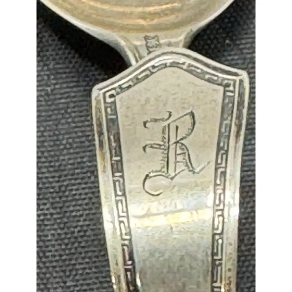 Vintage SSMC Sterling Silver Baby Spoon Bent Handle Monogram R Small 3.5
